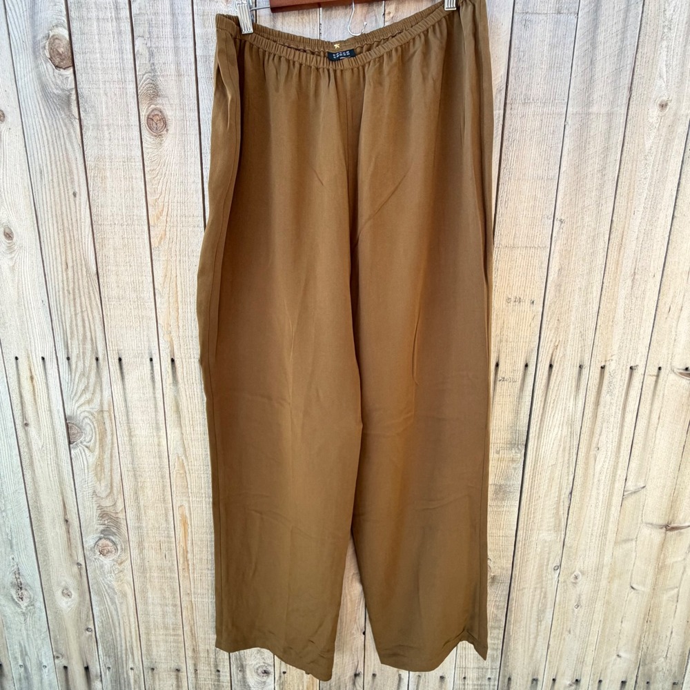 Peter Cohen Brown Silk Elastic Waist Wide Leg Trousers Minimalist Quiet Luxury